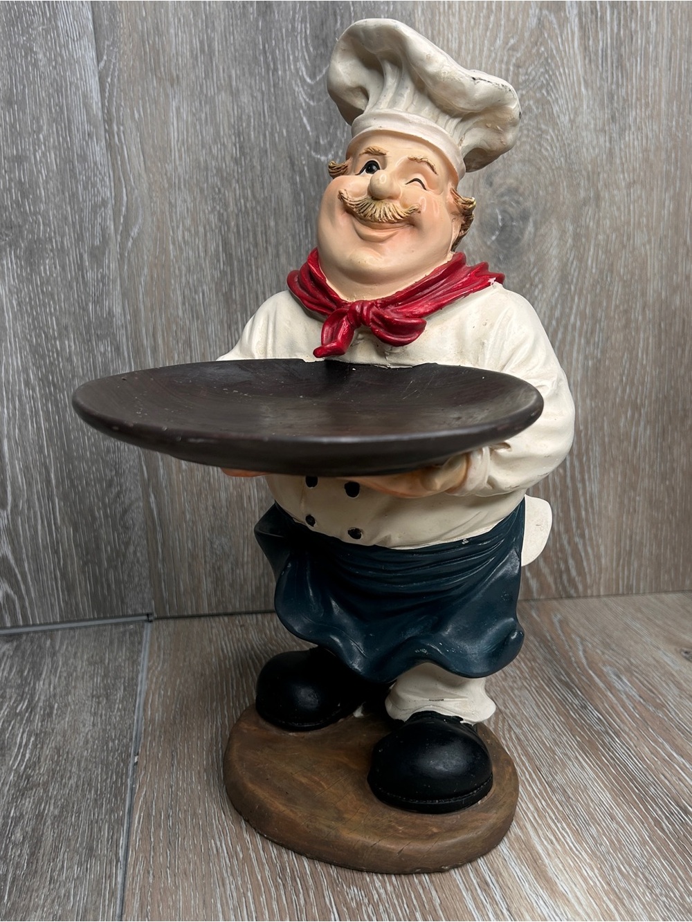 Whimsical Chef Figurine Kitchen Decor | 
10” Resin Chef Statue w/Serving Tray